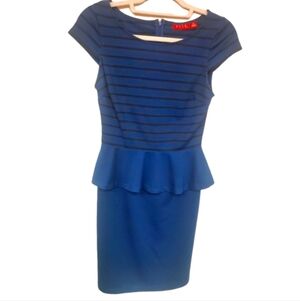 Elle Royal/Black Cap Sleeve Knit Peplum Dress Size XS